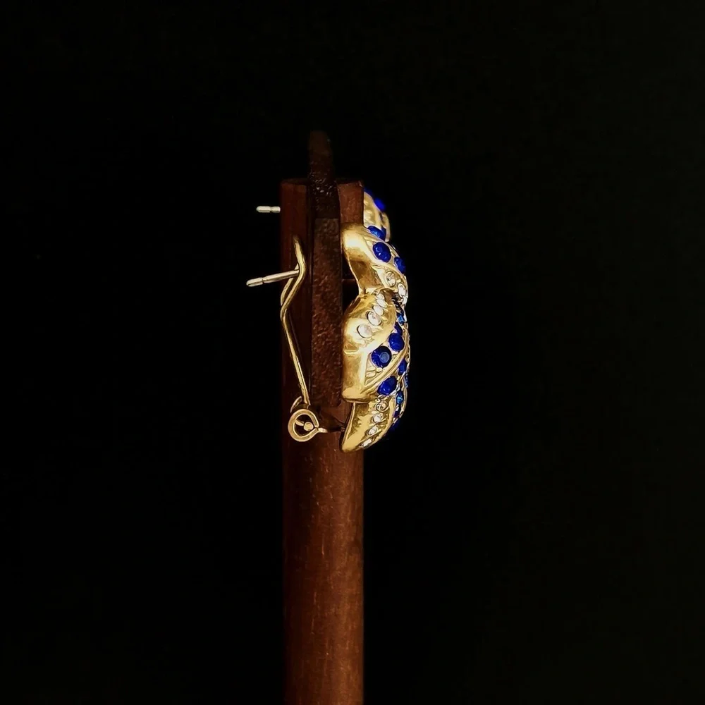 Cubic Zirconia Statement Stud Earrings – Blue & Clear Crystals ✨ - Picture 7 of 11